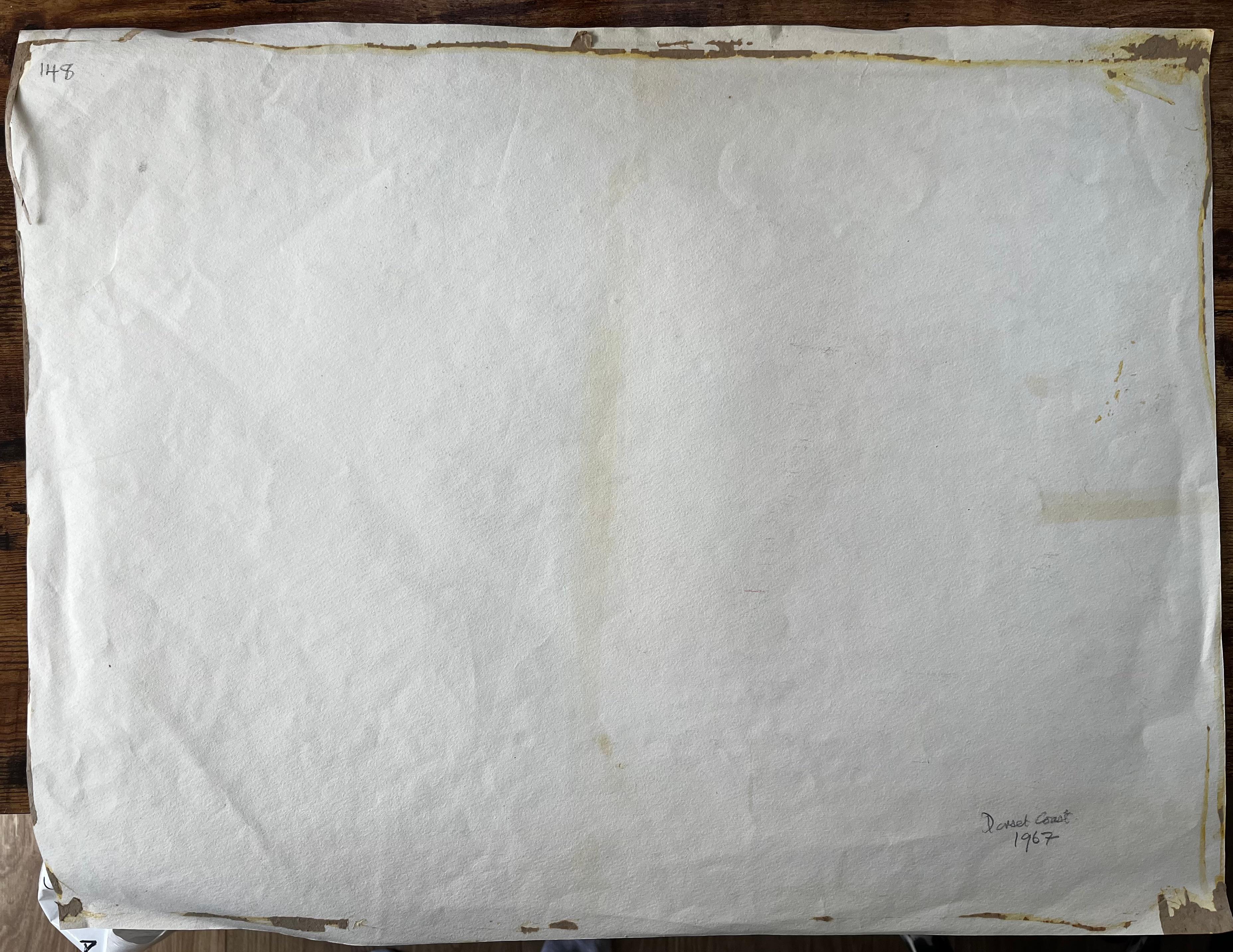 Pots à homards et filets de pêche sur la côte du Dorset 1967 Scène aquarelle côtière en vente 4
