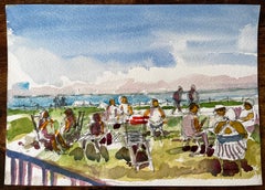 Osborne House Beach Scene Isle of Wight 2018 Watercolour Figures and Sea View