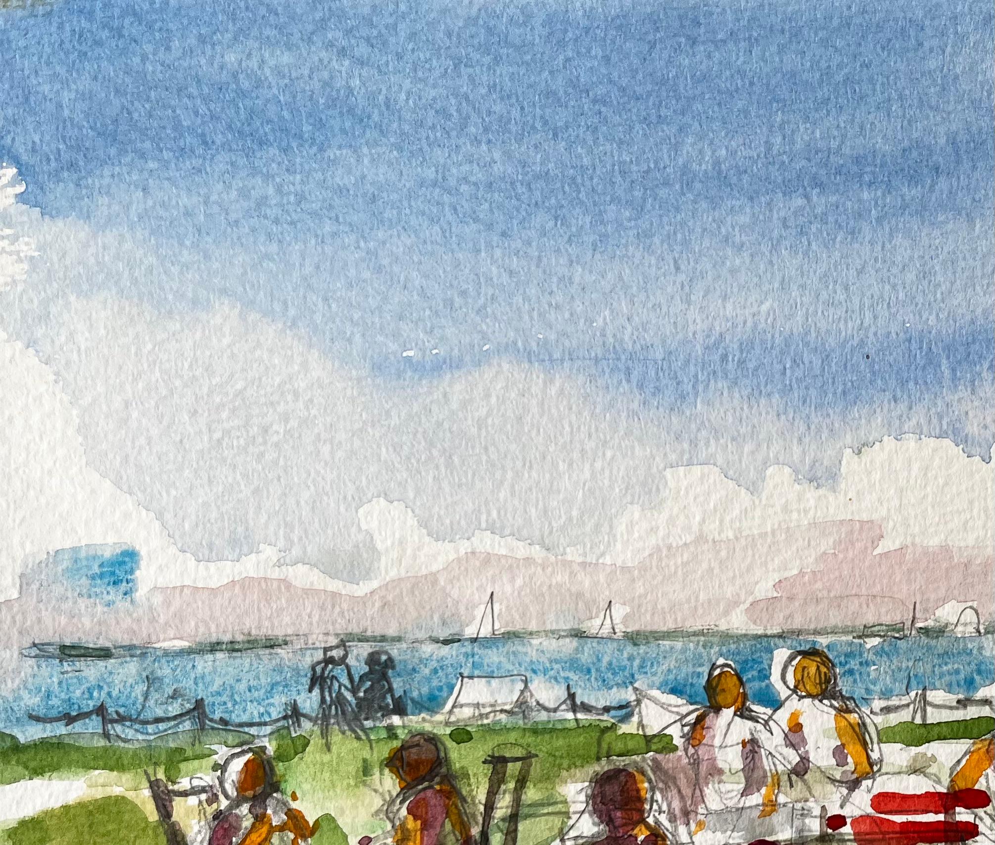 Titolo: Osborne House Beach Scene Isle of Wight 2018 Figure ad acquerello e vista mare
di John Steane (nato nel 1931)
Dimensioni: 8,25 pollici (altezza) x 11,75 pollici (larghezza)
Iscrizione sul verso: 