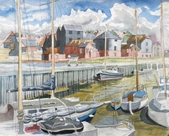 Sandwich Harbour Kent Boats and Historic Waterfront British Watercolour