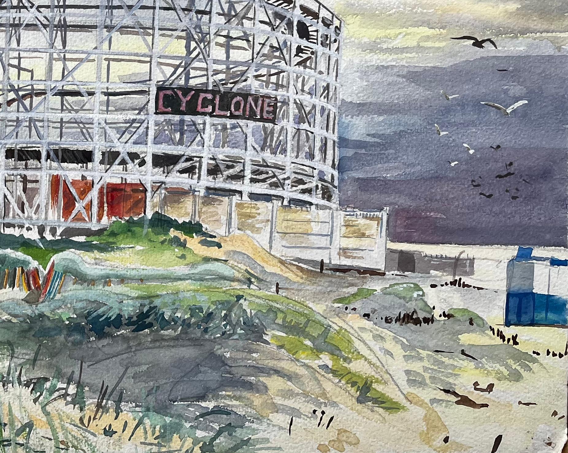Southport Cyclone Rollercoaster Fairground Scene 1959 by John Steane - Painting by John Steane (b.1931)