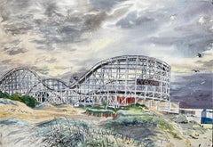 Southport Cyclone Rollercoaster Fairground Scene 1959 by John Steane
