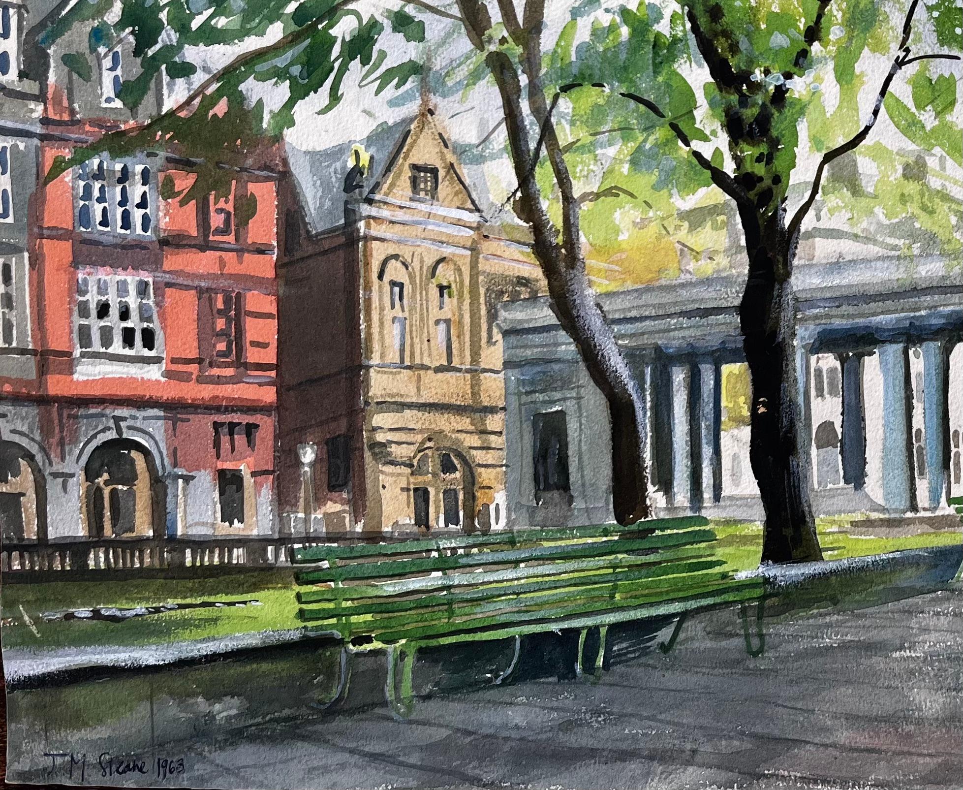 The Monument Southport Lord Street Lancashire Signed 1968 British Watercolour - Impressionist Art by John Steane (b.1931)