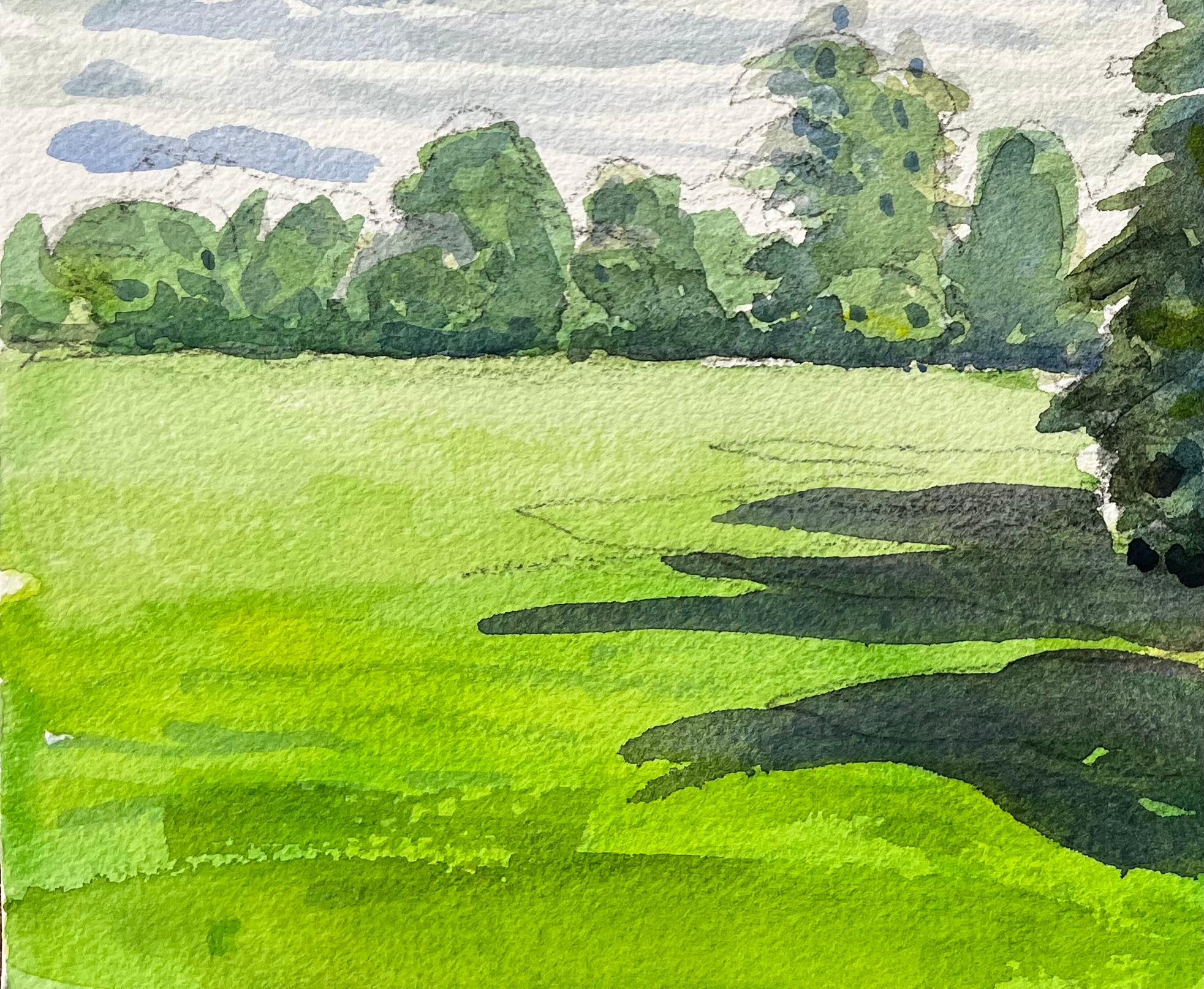 Titel: University Parks Oxford Landschaft mit Tannenbaum und Sommerschatten
von John Steane (geb.1931)
Größe: 9 Zoll (Höhe) x 12,25 Zoll (Breite)
Aquarellmalerei auf Papier, ungerahmt
Zustand: Gut, einige schwache Handhabungsspuren und leichte