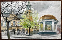 Victorian Clocktower and Bandstand Spring Scene Watford Park Watercolour