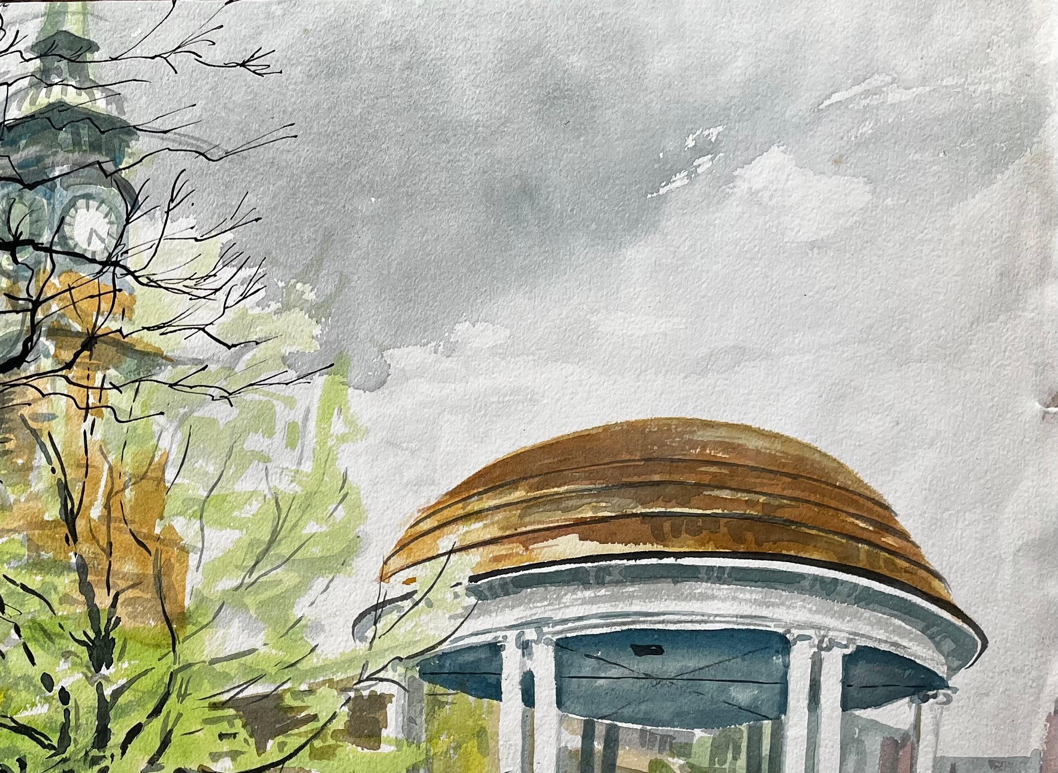 Titre : La tour de l'horloge victorienne et le kiosque à musique - Scène de printemps - Watford Park - Aquarelle
de John Steane (né en 1931)
Taille : 14,25 pouces (hauteur) x 22,25 pouces (largeur)
peinture à l'eau sur papier, non encadrée
état :