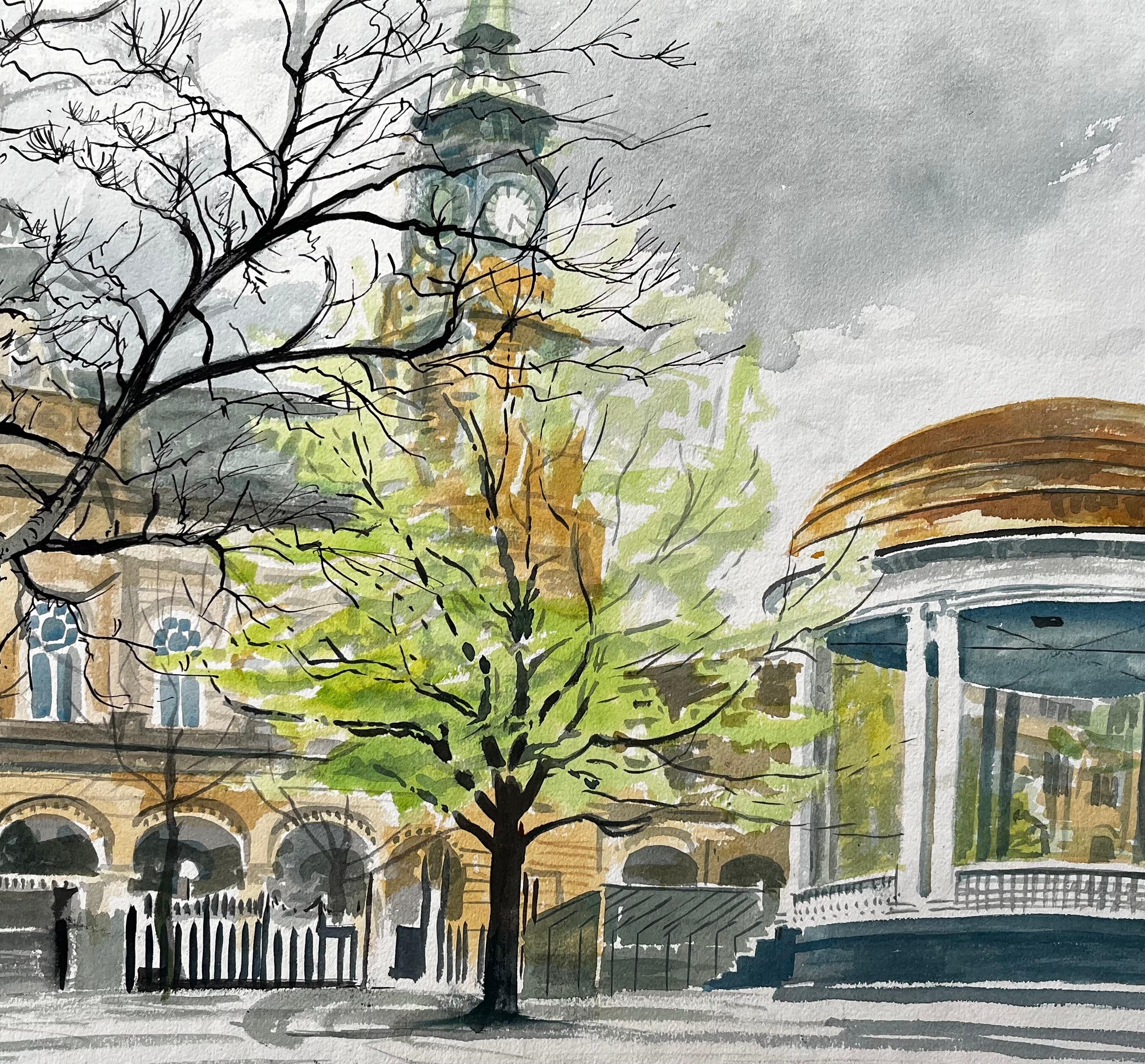 Horloge victorienne et kiosque à musique Scène printanière Watford Park Aquarelle en vente 1