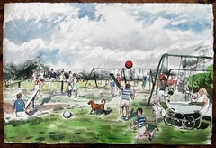 Vintage Playground Scene Southport Common with Swings Pram and Children
