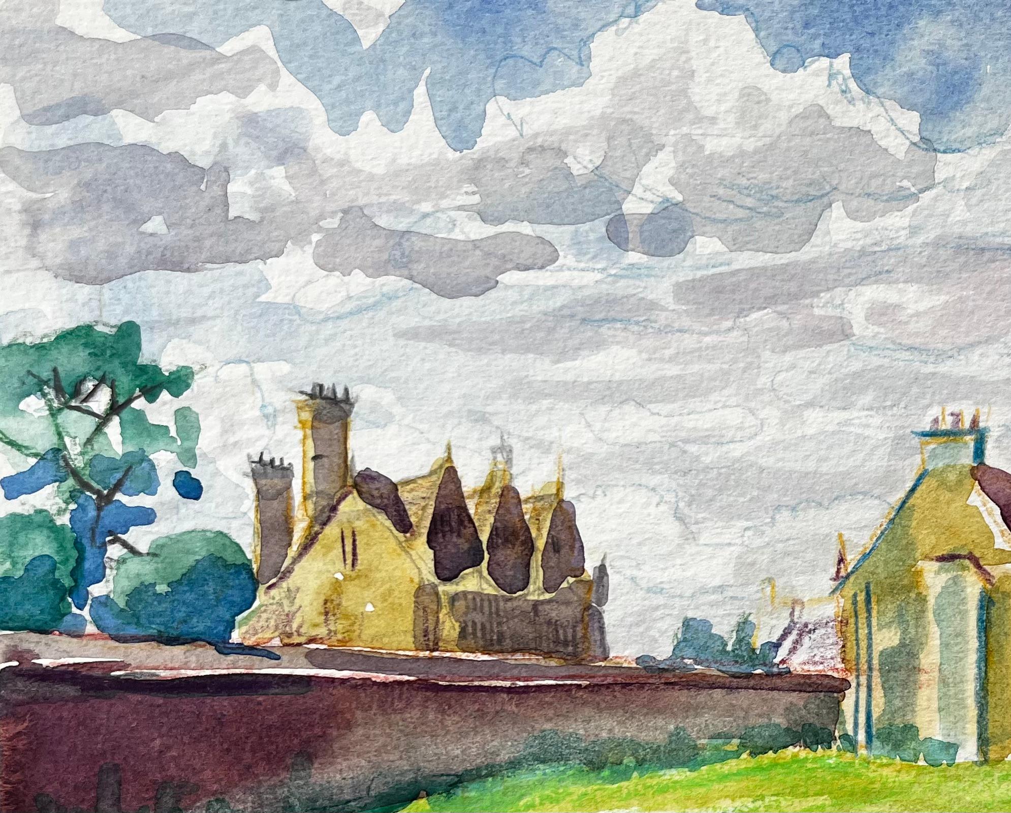 Titel: Water Eaton Manor House Oxfordshire Historische Gebäude und offene Feldansicht
von John Steane (geb.1931)
Größe: 7 Zoll (Höhe) x 10 Zoll (Breite)
Aquarellmalerei auf Papier, ungerahmt
Zustand: Gut, einige schwache Handhabungsspuren und