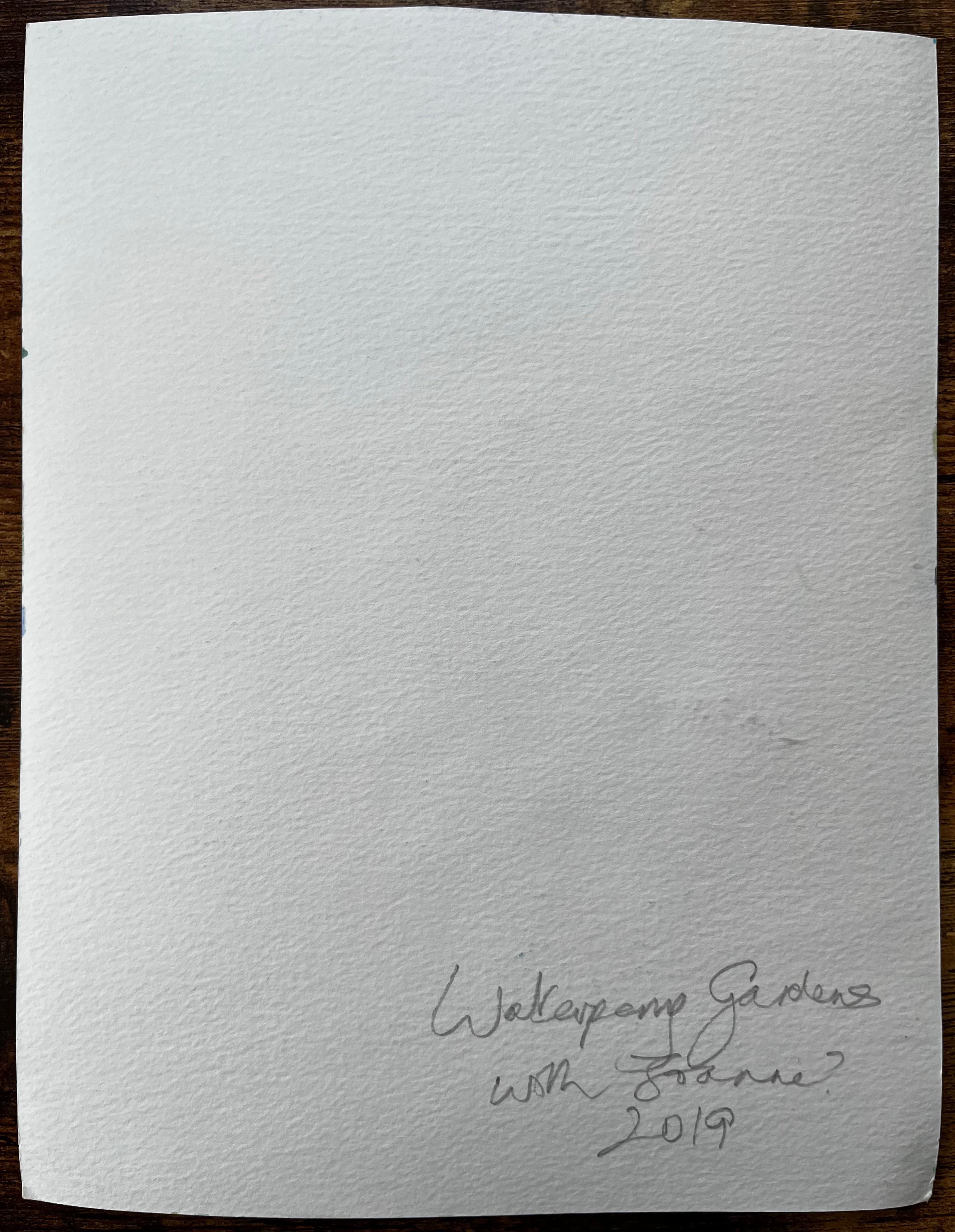 Waterperry Gardens Oxfordshire Aquarell mit blauen Disteln und Manor House im Angebot 3