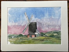 Windmill at Brill Oxfordshire Watercolour Landscape with Dramatic Sky