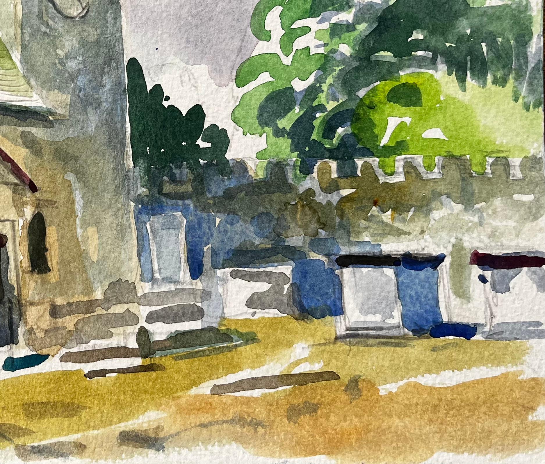Wytham Church Oxfordshire Aquarellmalerei der historischen Dorfkirche (Impressionismus), Art, von John Steane (b.1931)