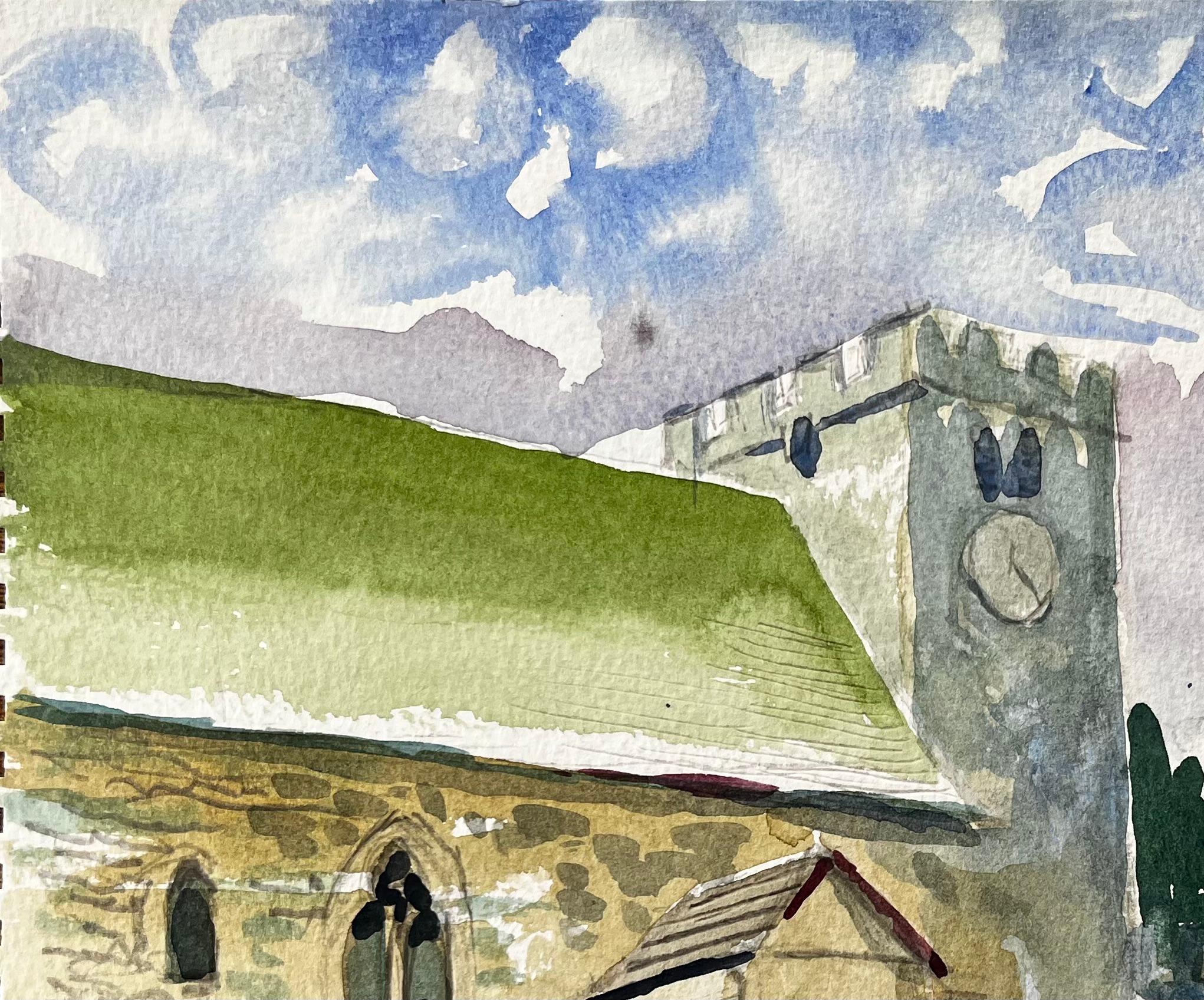 Titel: Wytham Church Oxfordshire Aquarellmalerei der historischen Dorfkirche
von John Steane (geb.1931)
Größe: 9 Zoll (Höhe) x 12 Zoll (Breite)
Aquarellmalerei auf Papier, ungerahmt
Zustand: Gut, einige schwache Handhabungsspuren und leichte