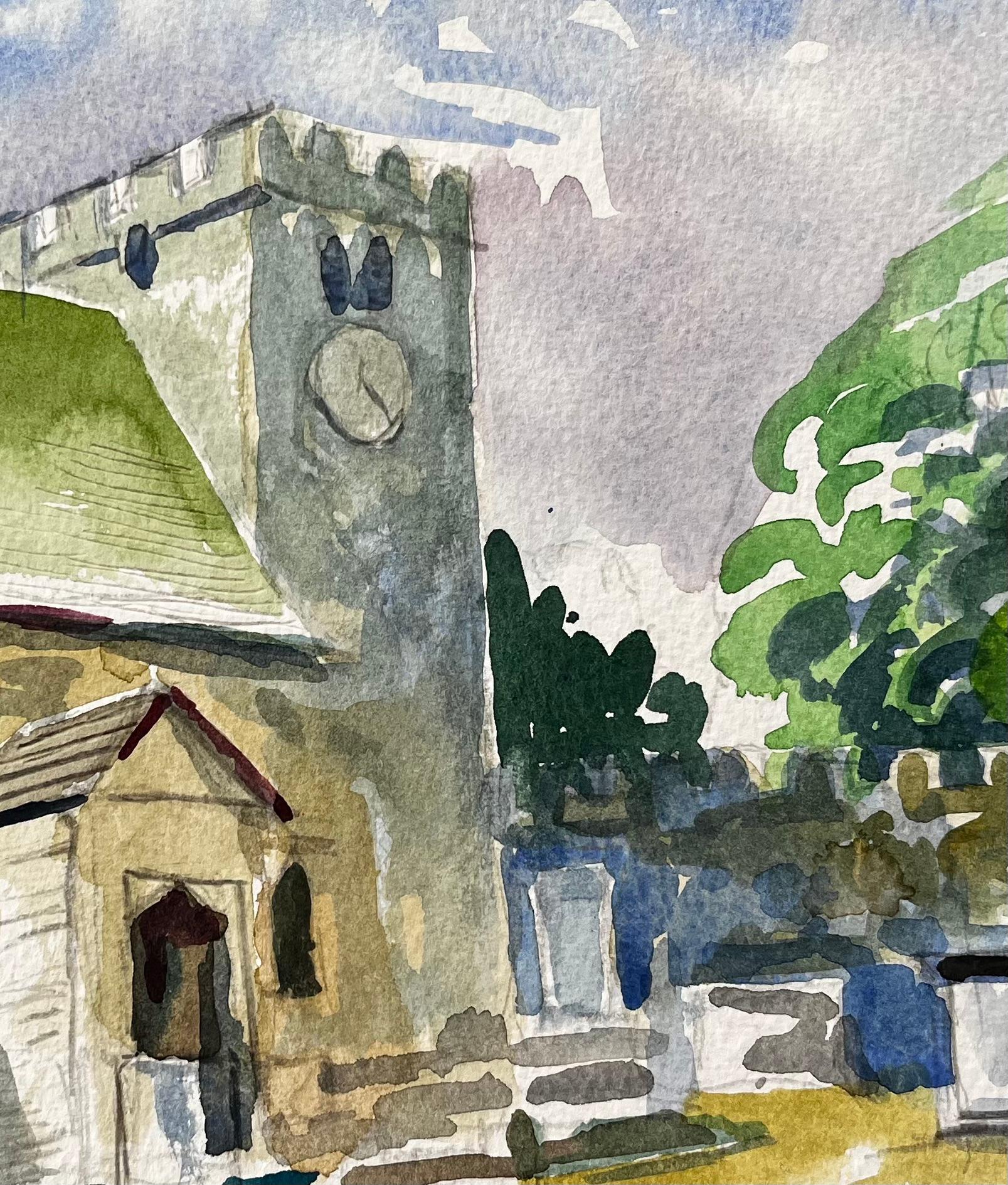 Wytham Church Oxfordshire Aquarellmalerei der historischen Dorfkirche im Angebot 2