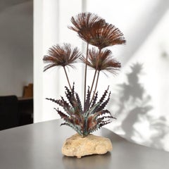 John Steck Desert Rose Scultura brutalista vintage in metallo e pietra