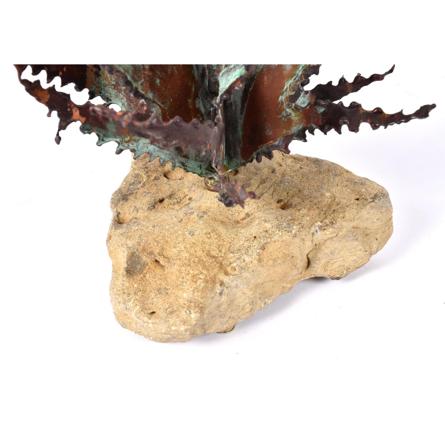 John Steck Desert Rose Metal and Stone Vintage Brutalist Sculpture For Sale 3