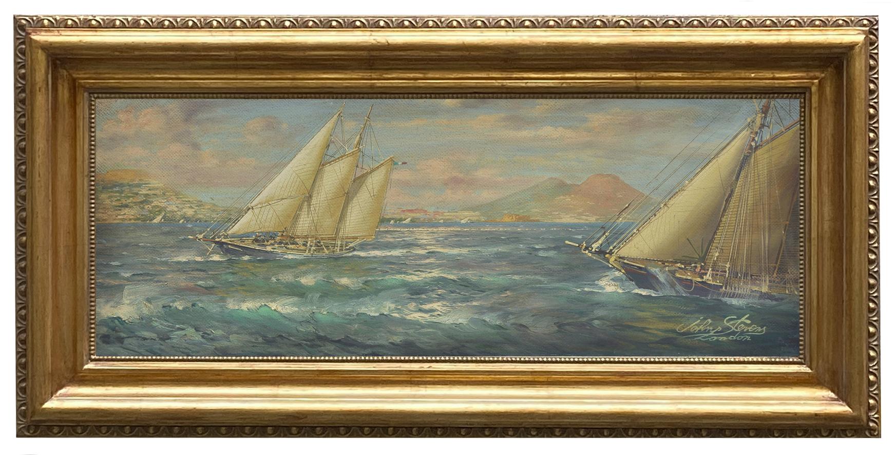 RACE IN THE GULF-English School -  Italian Sealing boat Oil on Canvas Painting