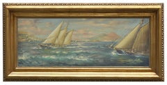 RACE IN THE GULF-English School -  Italian Sealing boat Oil on Canvas Painting