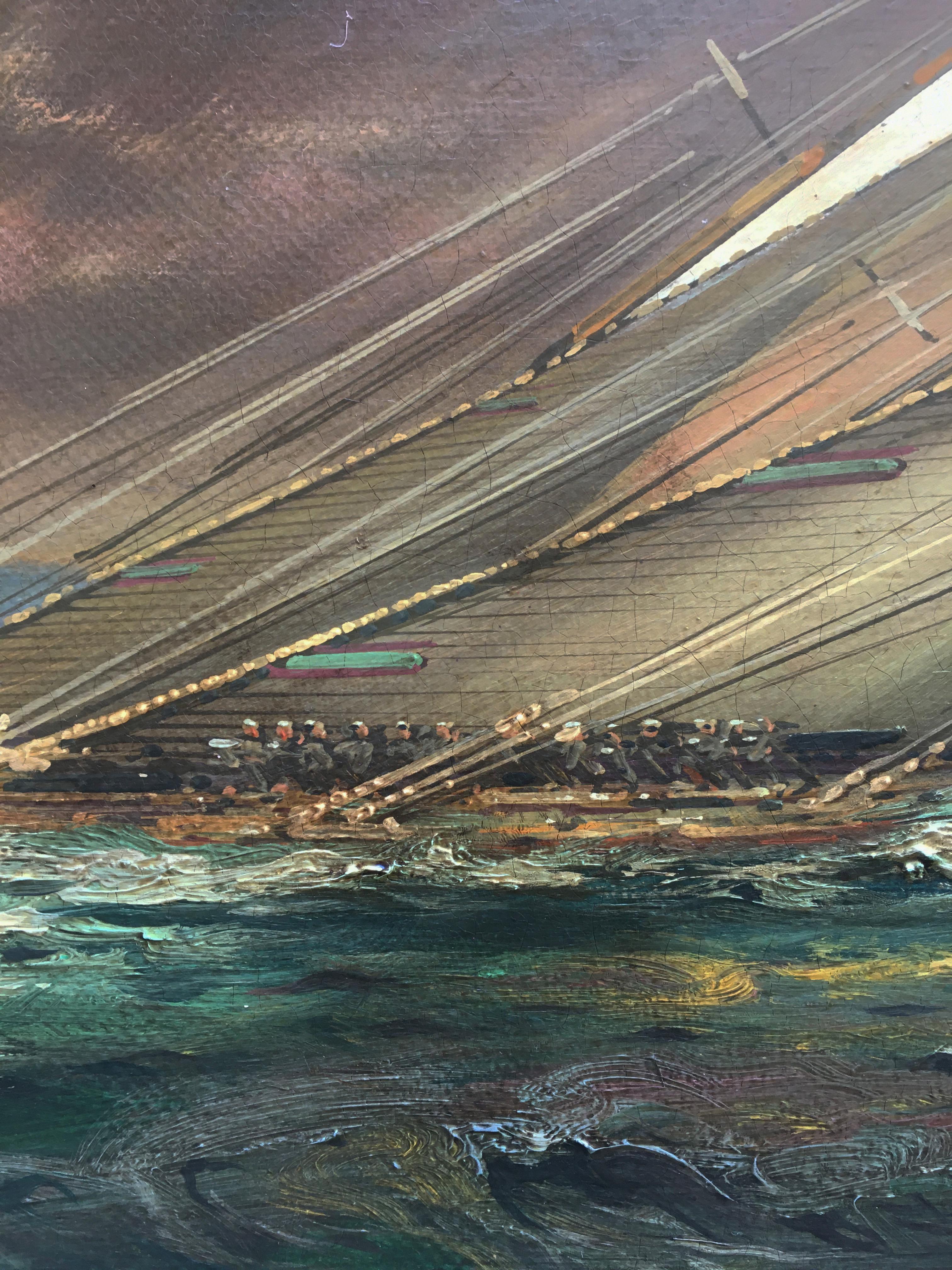 REGATTA IN THE GULF -English School  Italian Sealing boat Oil on canvas Painting For Sale 2