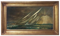 REGATTA IN THE GULF - John Stevens Italian sealing boat oil on canvas painting