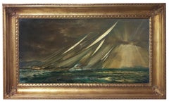 REGATTA IN THE GULF -English School  Italian Sealing boat Oil on canvas Painting