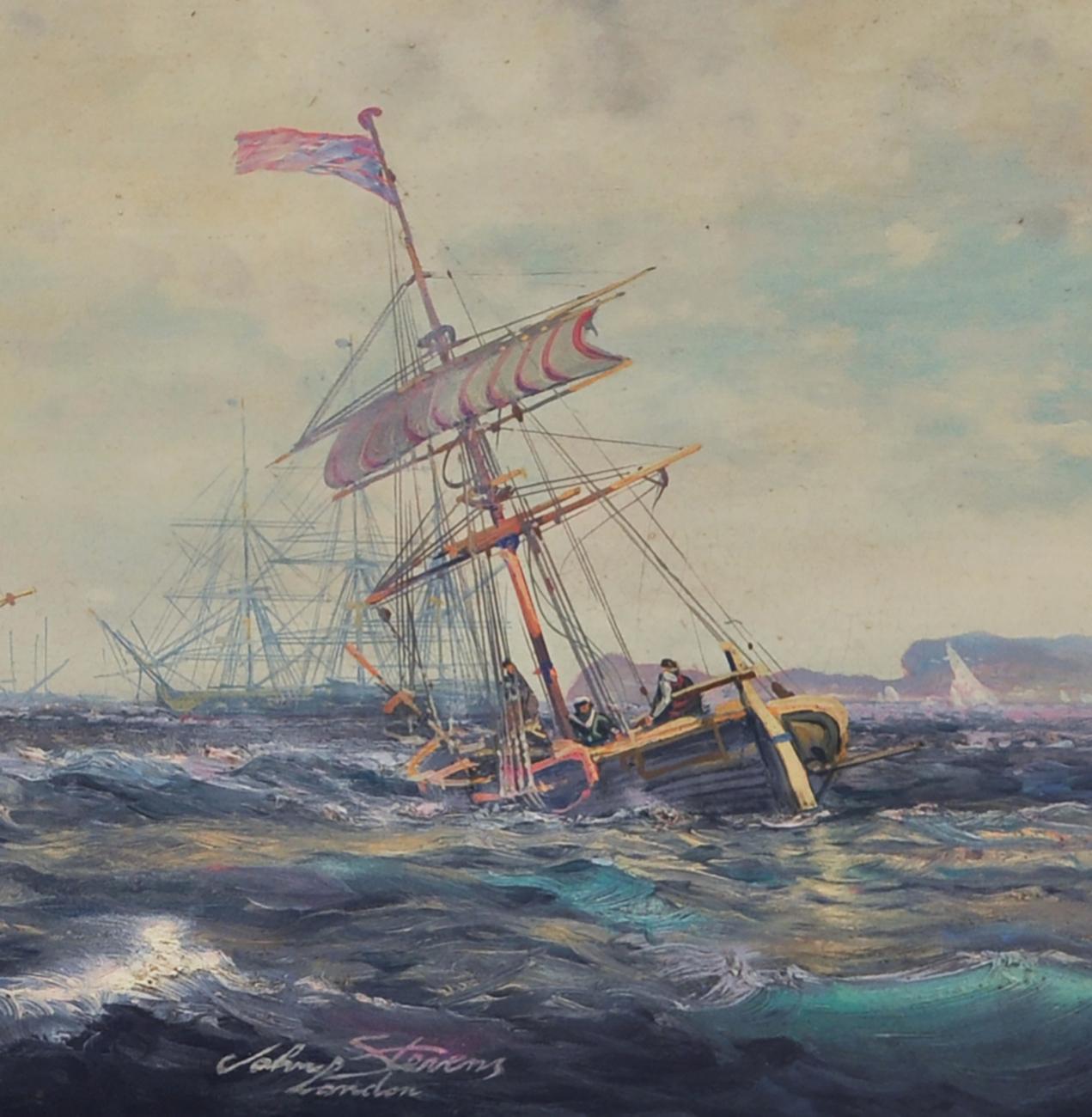 SAILING - English School -  Barca a vela italiana Olio su tela Pittura - Painting Antichi maestri di John Stevens