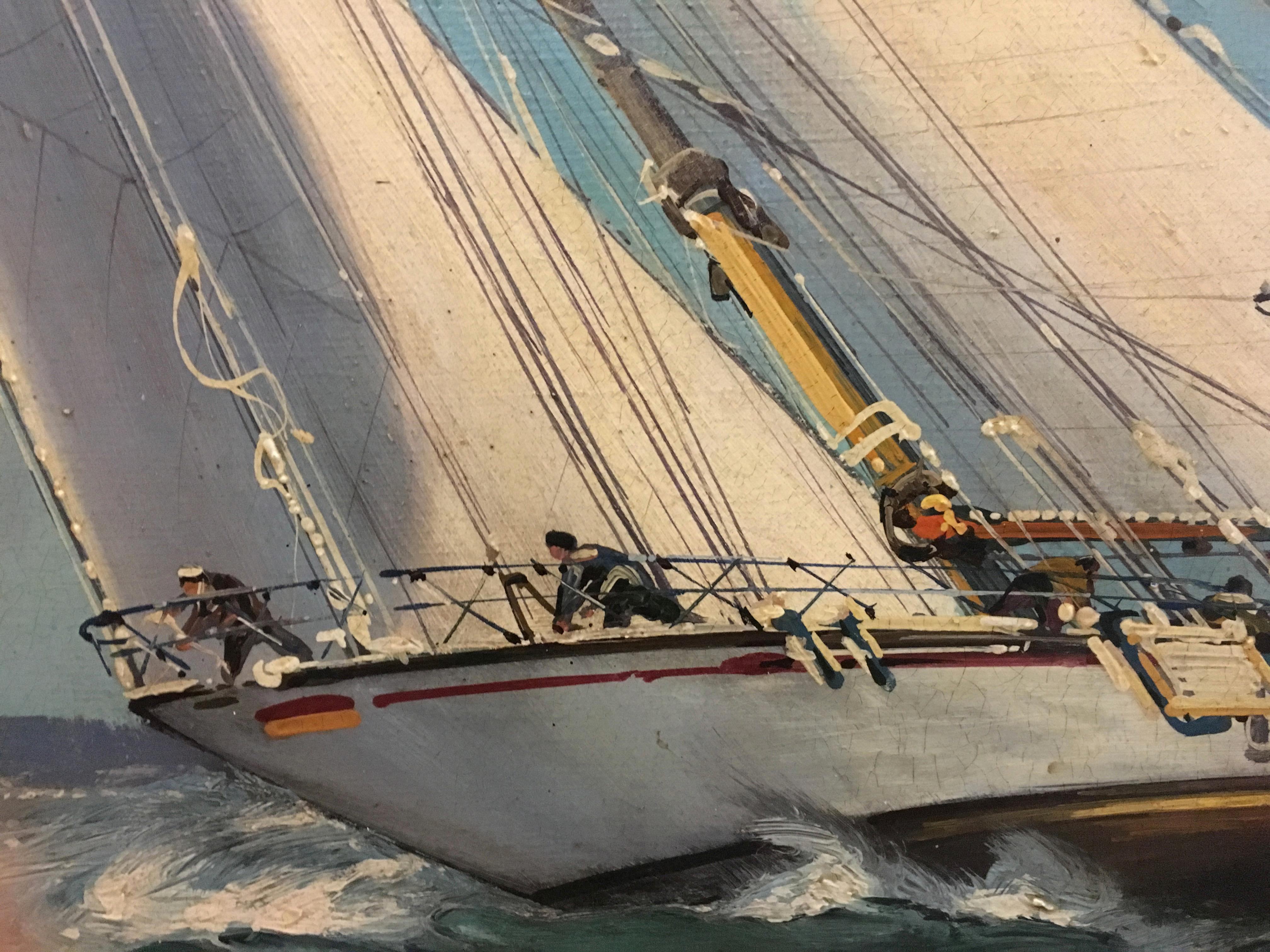 VOILE - English School -Bateau à voile italien Huile sur toile - École anglaise Painting par John Stevens