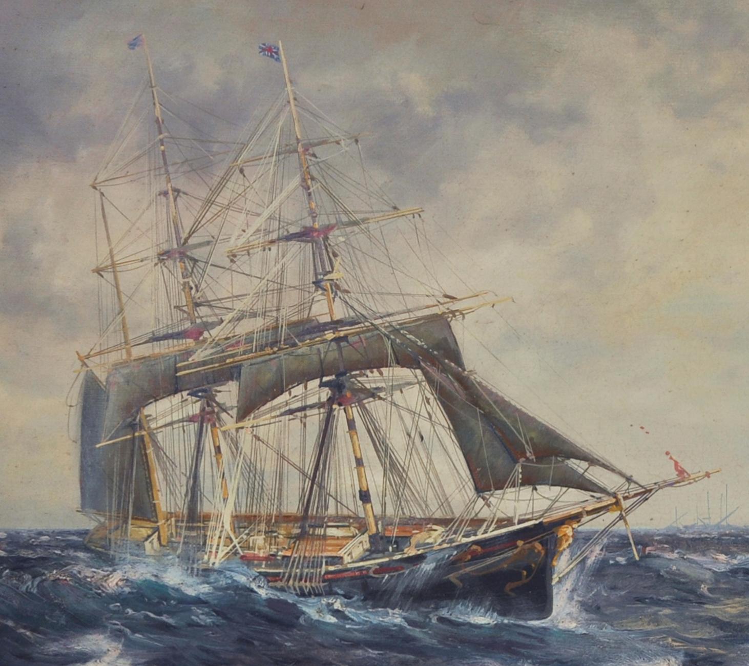 SAILING - English School -  Barca a vela italiana Olio su tela Pittura - Landscape Painting Marrone di John Stevens