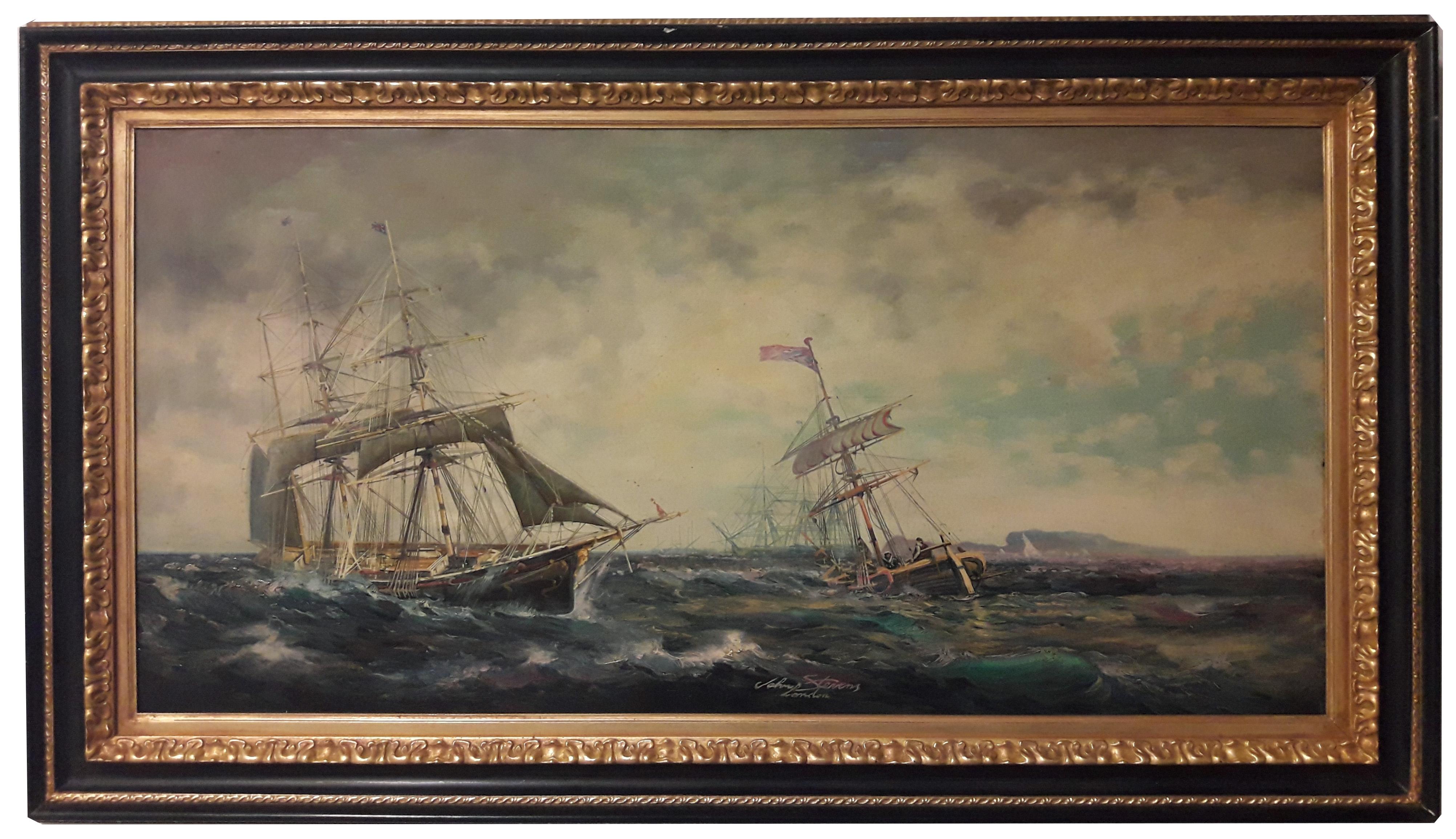 SAILING - English School -  Italian Sailing Boat Oil on canvas Painting