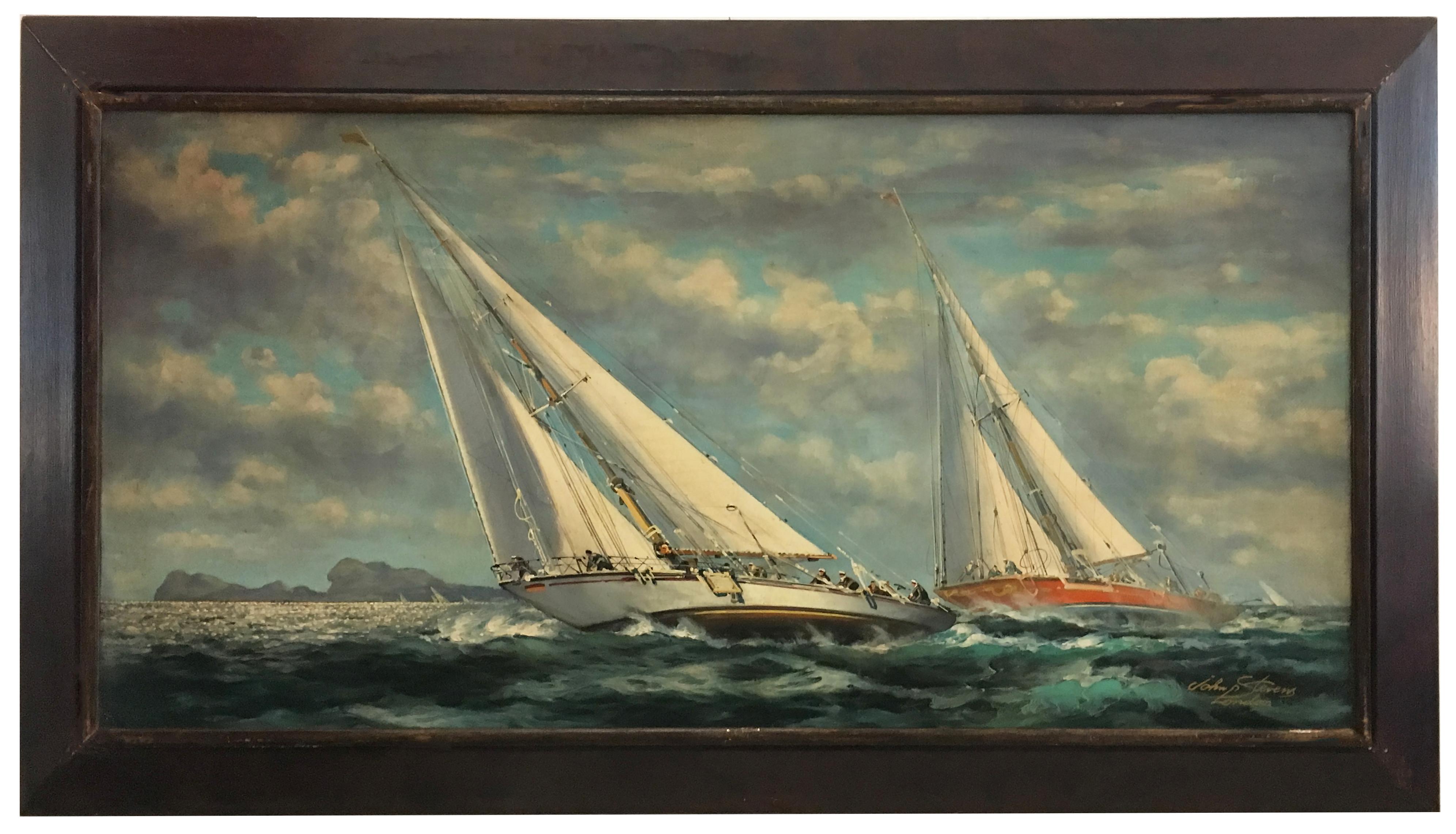 SAILING - English School -Italian Sailing Boat Oil on Canvas Painting, 