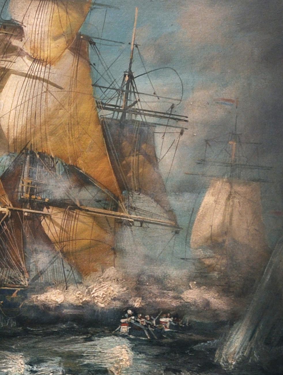Battleship - John Stevens Italia 2007 - Oil on canvas cm.40x80.

In this precious oil painting Stevens is inspired by the naval battles of the English painter Derek George Montague Gardner who, after a career as a civil engineer before and after