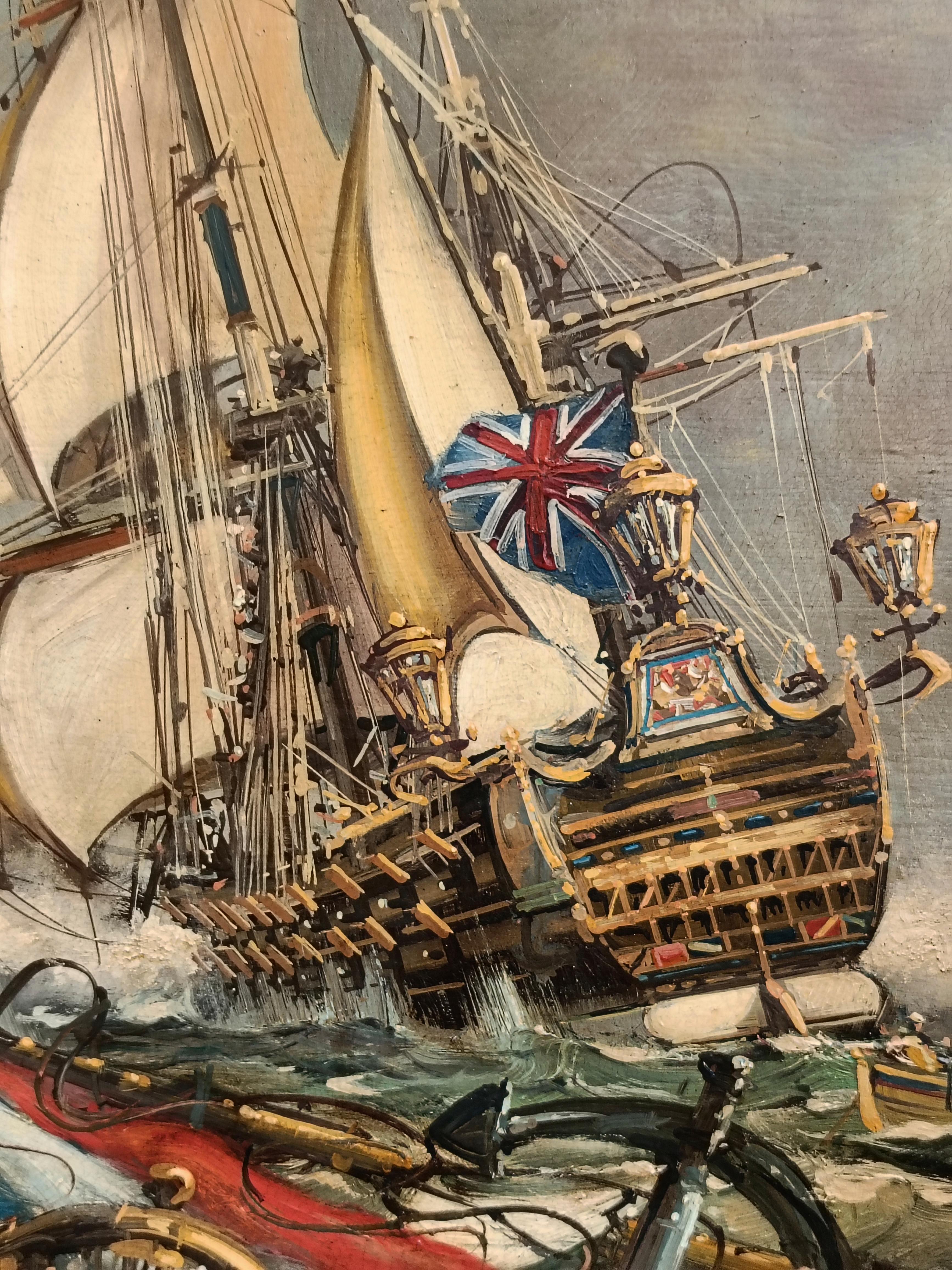 Battaglia navale - Alla maniera di D. G. M. GaItaliano - Barca a vela Olio su tela in vendita 8