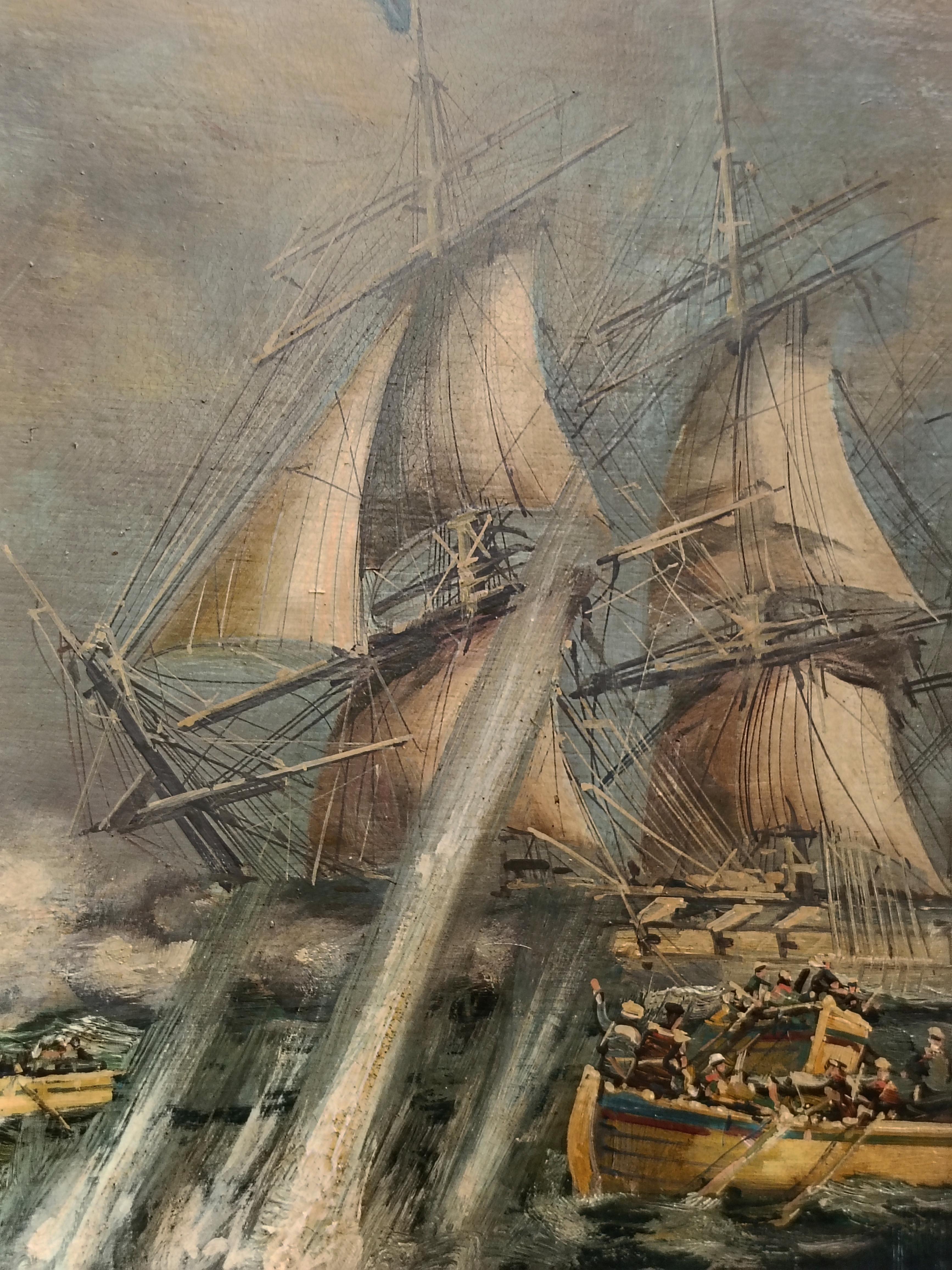 Battaglia navale - Alla maniera di D. G. M. GaItaliano - Barca a vela Olio su tela in vendita 9
