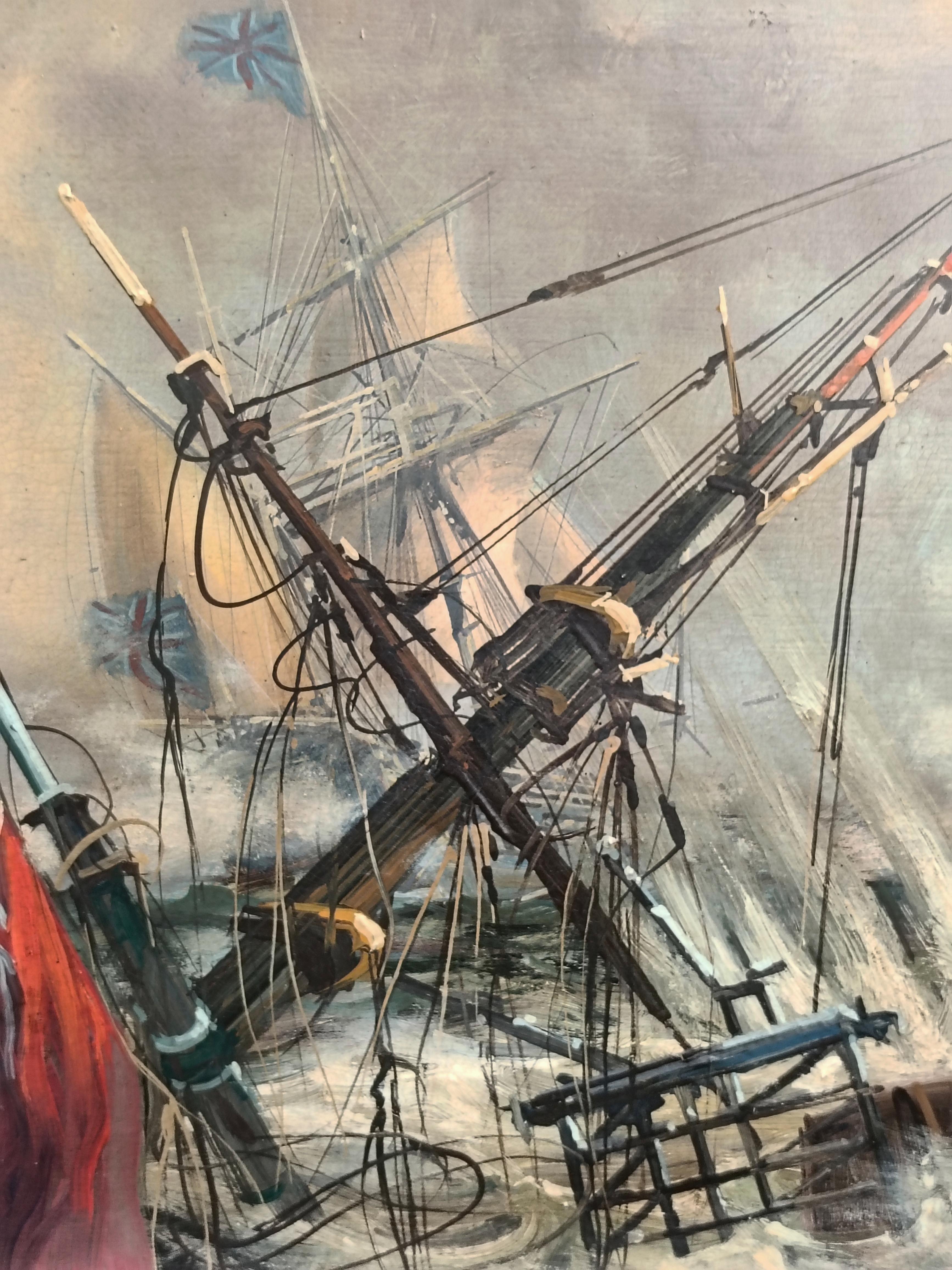 Battaglia navale - Alla maniera di D. G. M. GaItaliano - Barca a vela Olio su tela in vendita 10