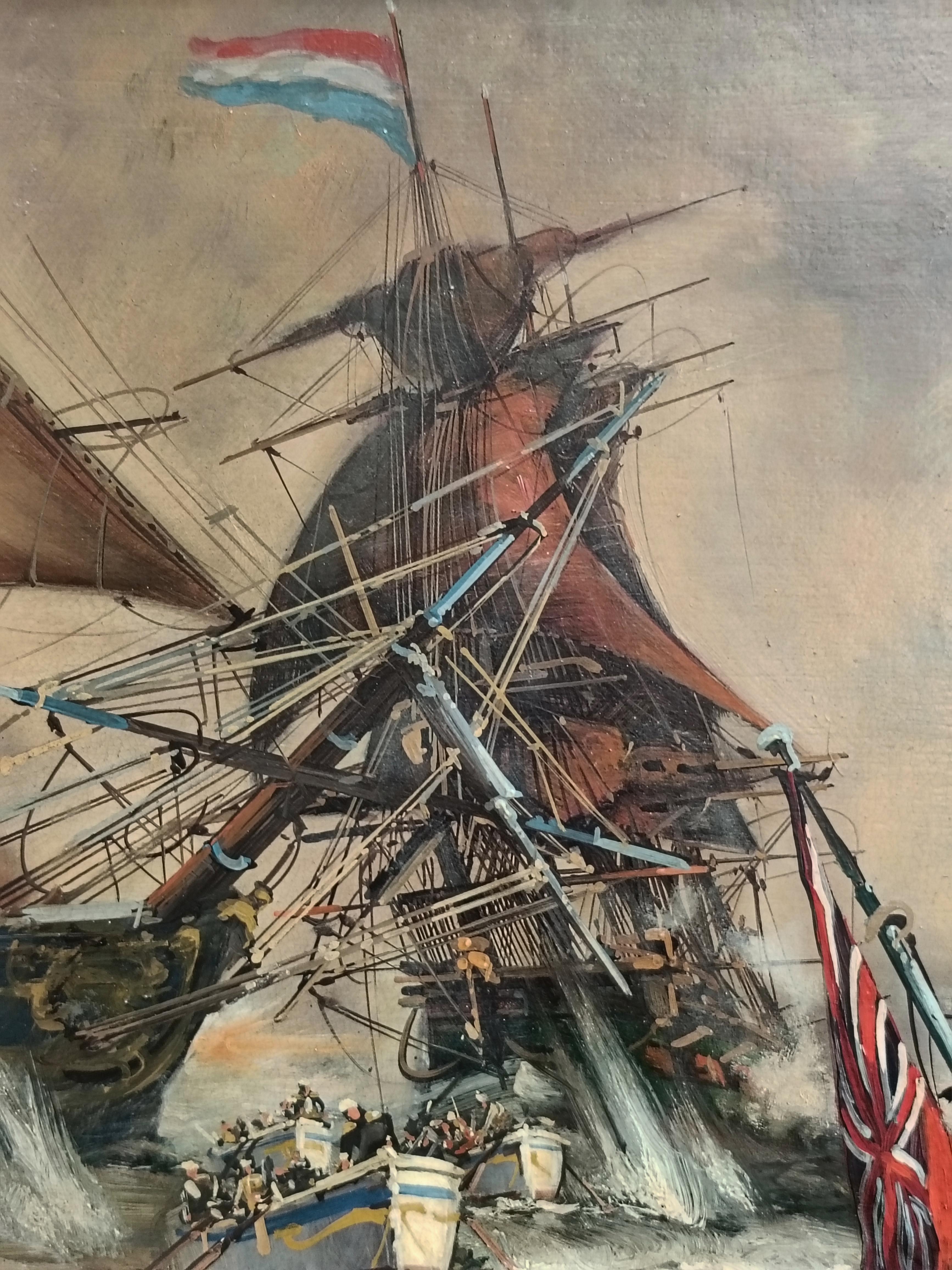 Battaglia navale - Alla maniera di D. G. M. GaItaliano - Barca a vela Olio su tela in vendita 11
