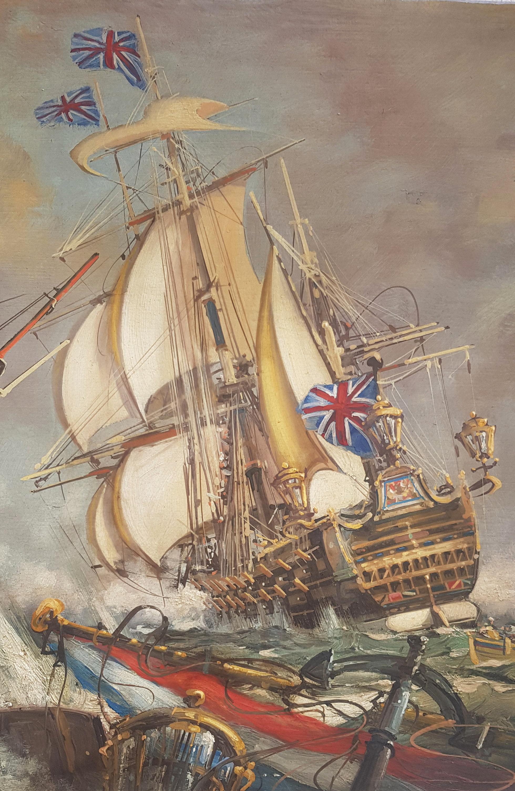 Sea Battle - John Stevens Italia 2007 - Oil on canvas cm.50x130. 

In this precious oil painting Stevens is inspired by the naval battles of the English painter Derek George Montague Gardner who, after a career as a civil engineer before and after