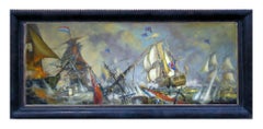 SEA BATTLE - In the Manner of D.G.M. GaItalian- Sailing Boat Oil on Canvas Paint