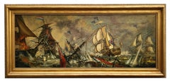 BATALLA MARINA - A la Manera de D.G.M. GaItaliano- Velero Óleo sobre Lienzo Pintura