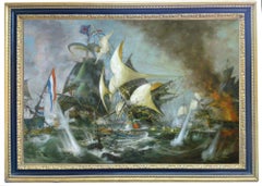SEA BATTLE - English School - Italian Sailing Boat Oil on Canvas Painting