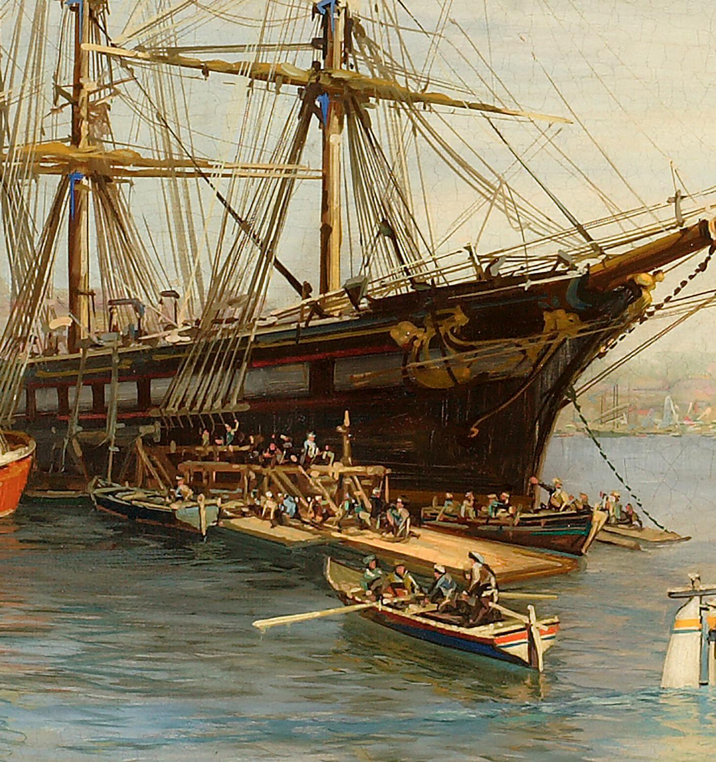 SEAPORT - Italian sailing boat oil on canvas painting by John Stevens 3