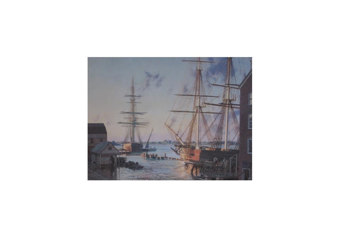John Stobart (English, B. 1929) Portsmouth Merchants Row NH Signed Print In Good Condition For Sale In Bridgeport, CT