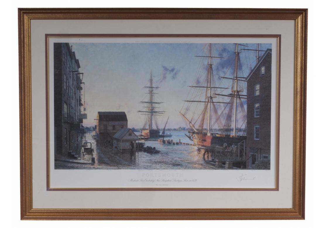 20th Century John Stobart (English, B. 1929) Portsmouth Merchants Row NH Signed Print For Sale