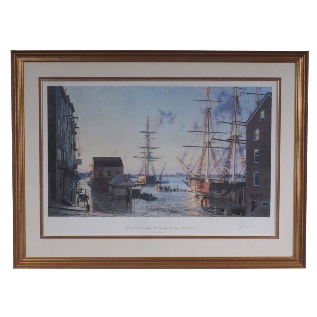 John Stobart (anglais, né en 1929), estampe signée Portsmouth Merchants Row NH