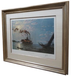 John Stobart Night Run to Friar's Point Signierte Lithographie Flussbootlandschaft