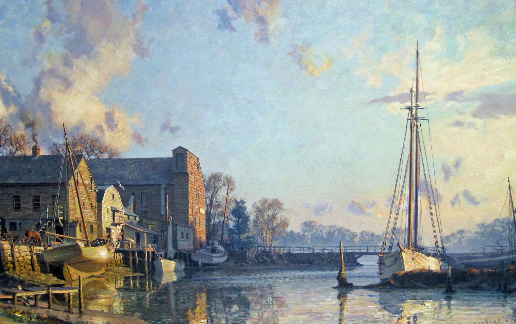 John Stobart Landscape Painting - Greenwich , The Lower Landing, Cos Cob, 1895	