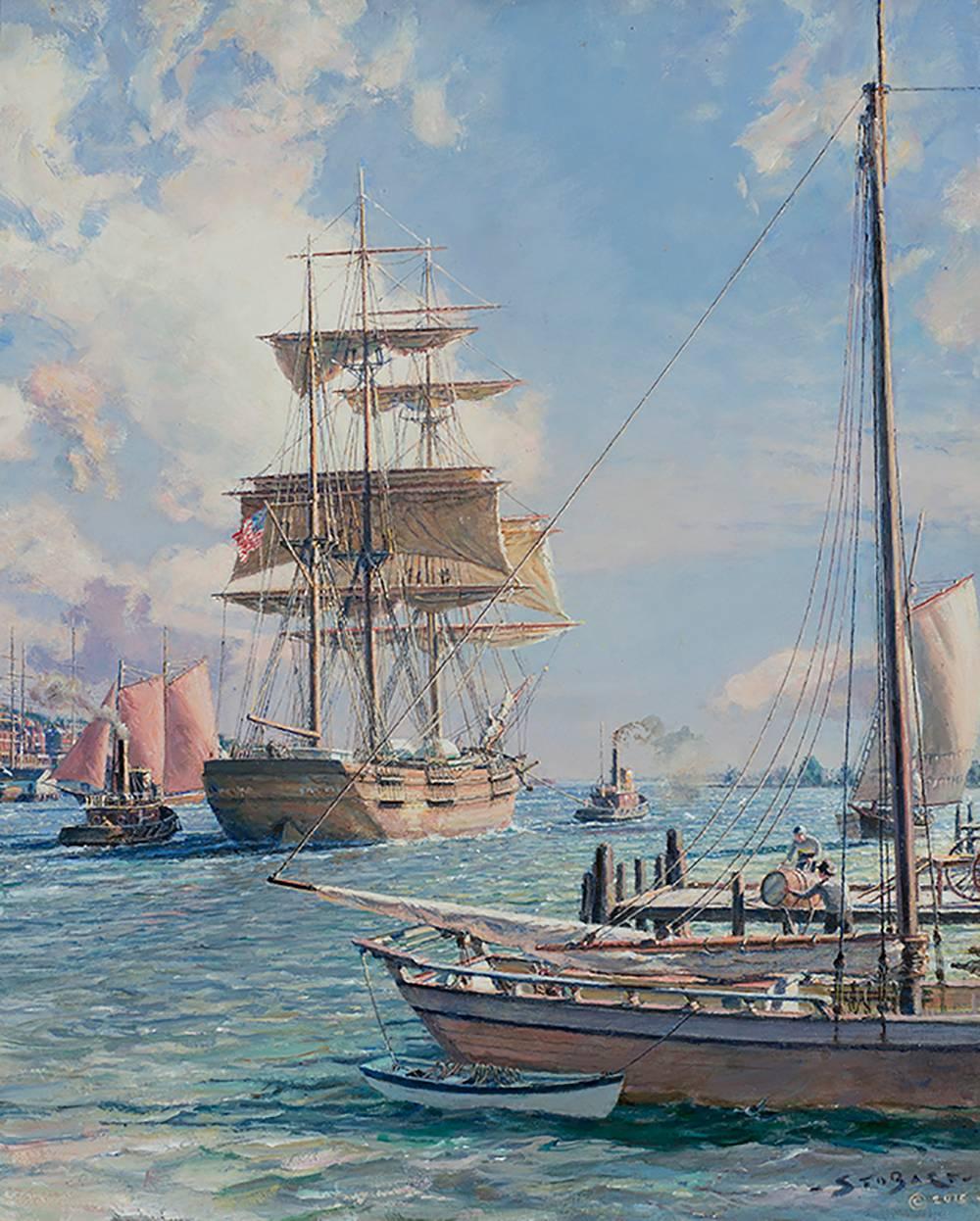 John Stobart Landscape Painting - JOHN STOBART - New York, Shipping on the East River