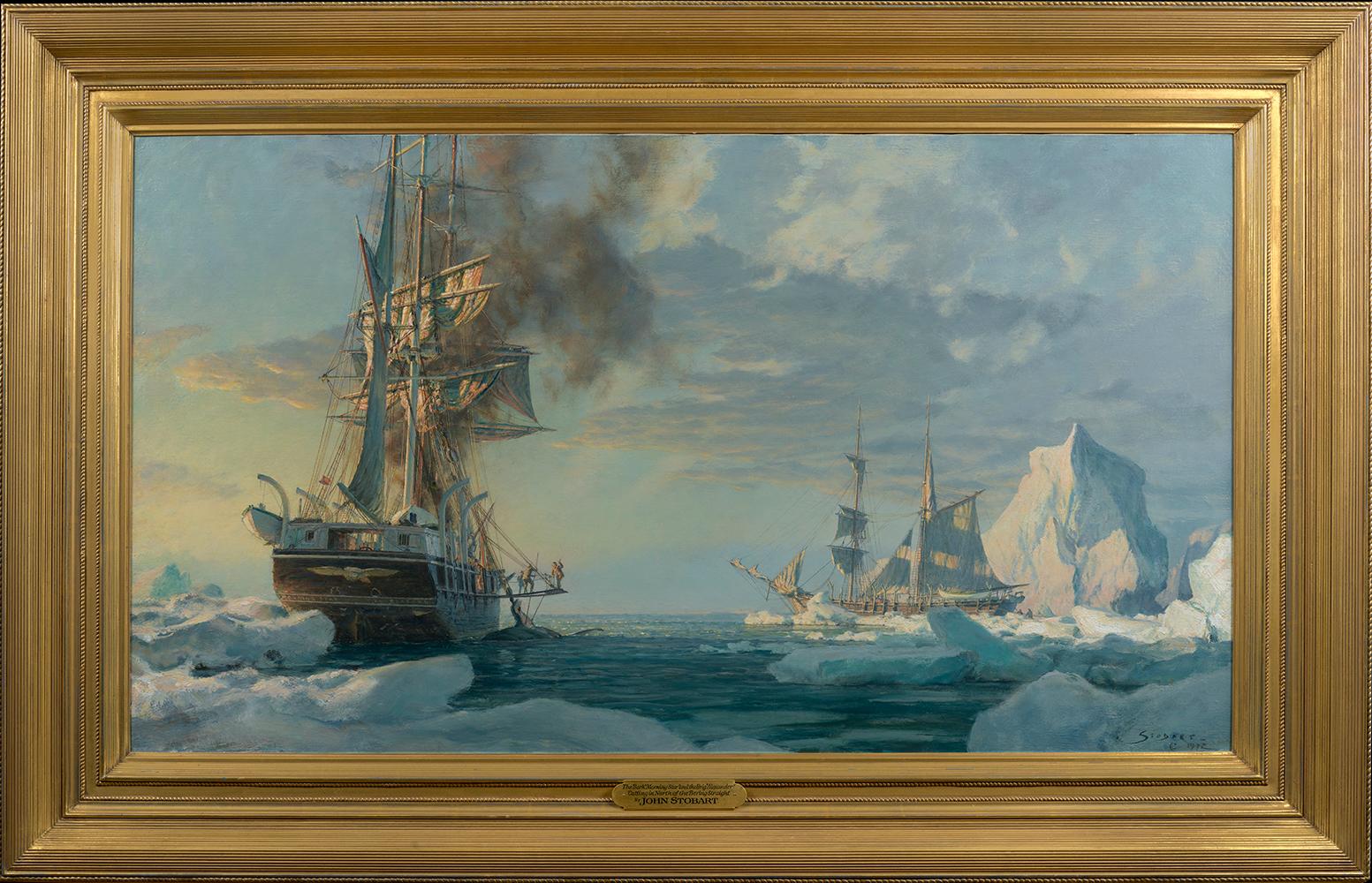 JOHN STOBART - Der Bark „“Morning Star““ und der Brig „“Alexander““ Schliff in... (Grau), Landscape Painting, von John Stobart