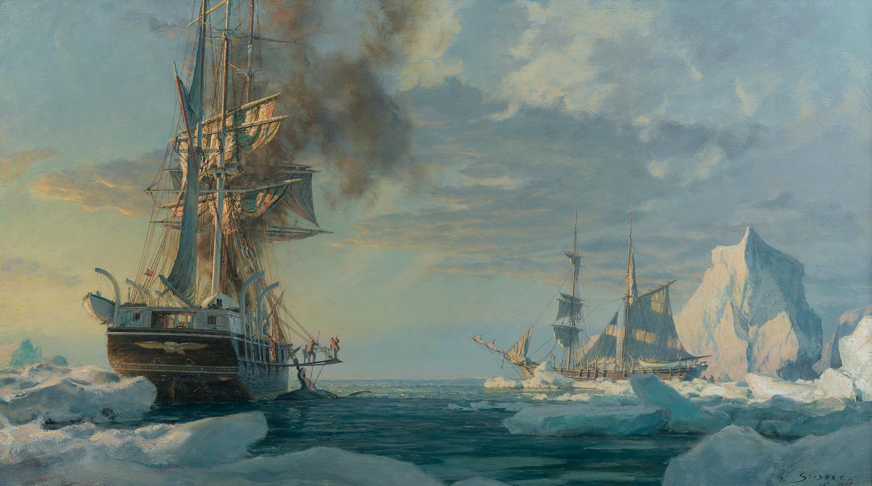 JOHN STOBART - Der Bark „“Morning Star““ und der Brig „“Alexander““ Schliff in... (Realismus), Painting, von John Stobart