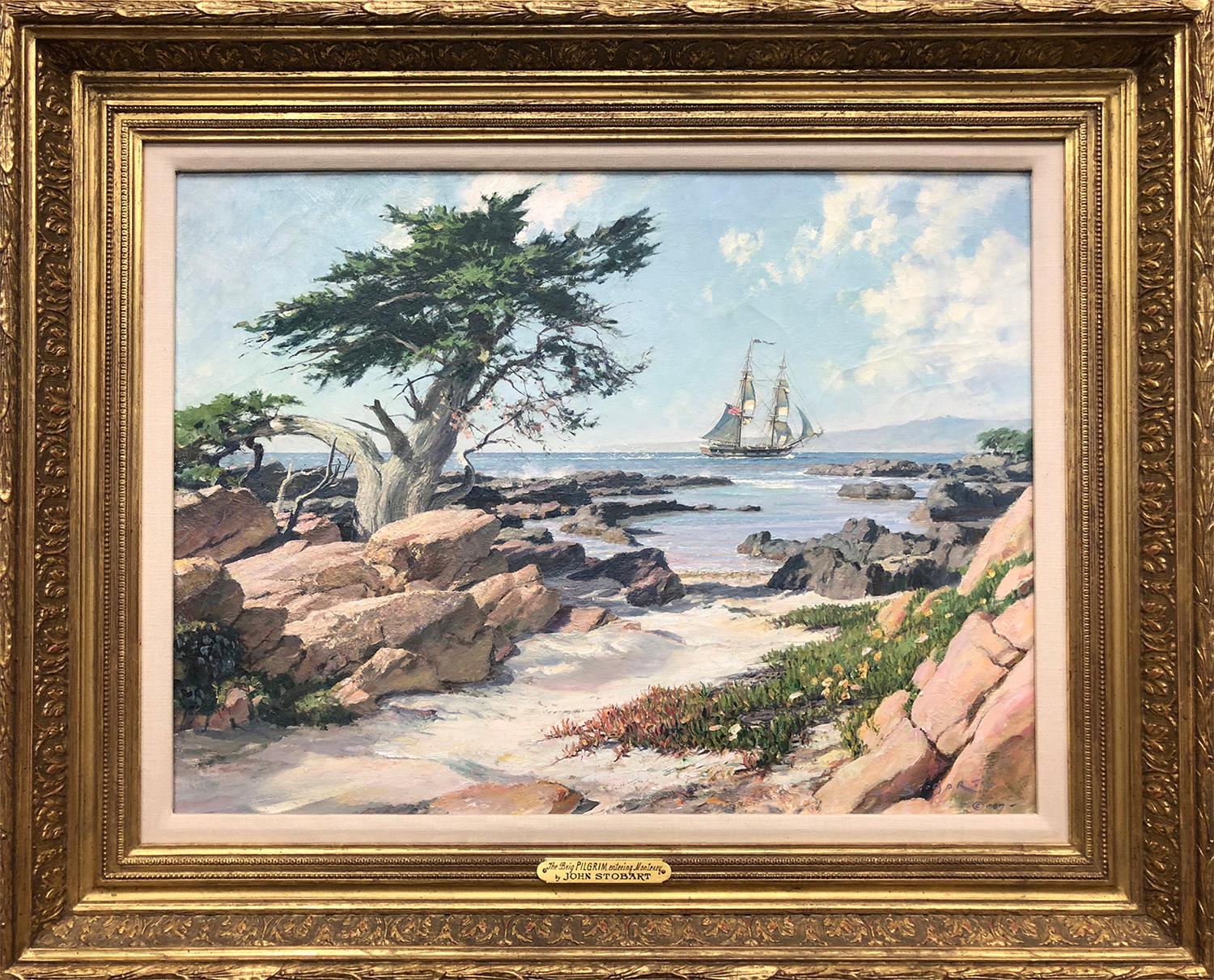John Stobart Still-Life Painting – The Brig Pilgrim Entering Monterey