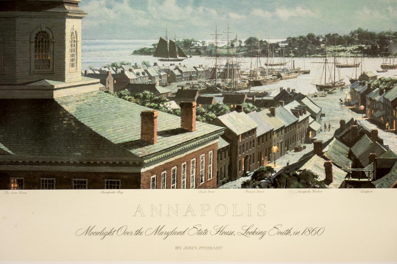 Annapolis. Moonlight Over the Maryland State House, Looking South, in 1860 - Beige Print by John Stobart